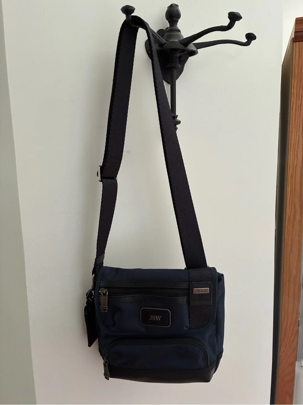 Tumi Navy Messenger Crossbody Bag with JSW Monogram